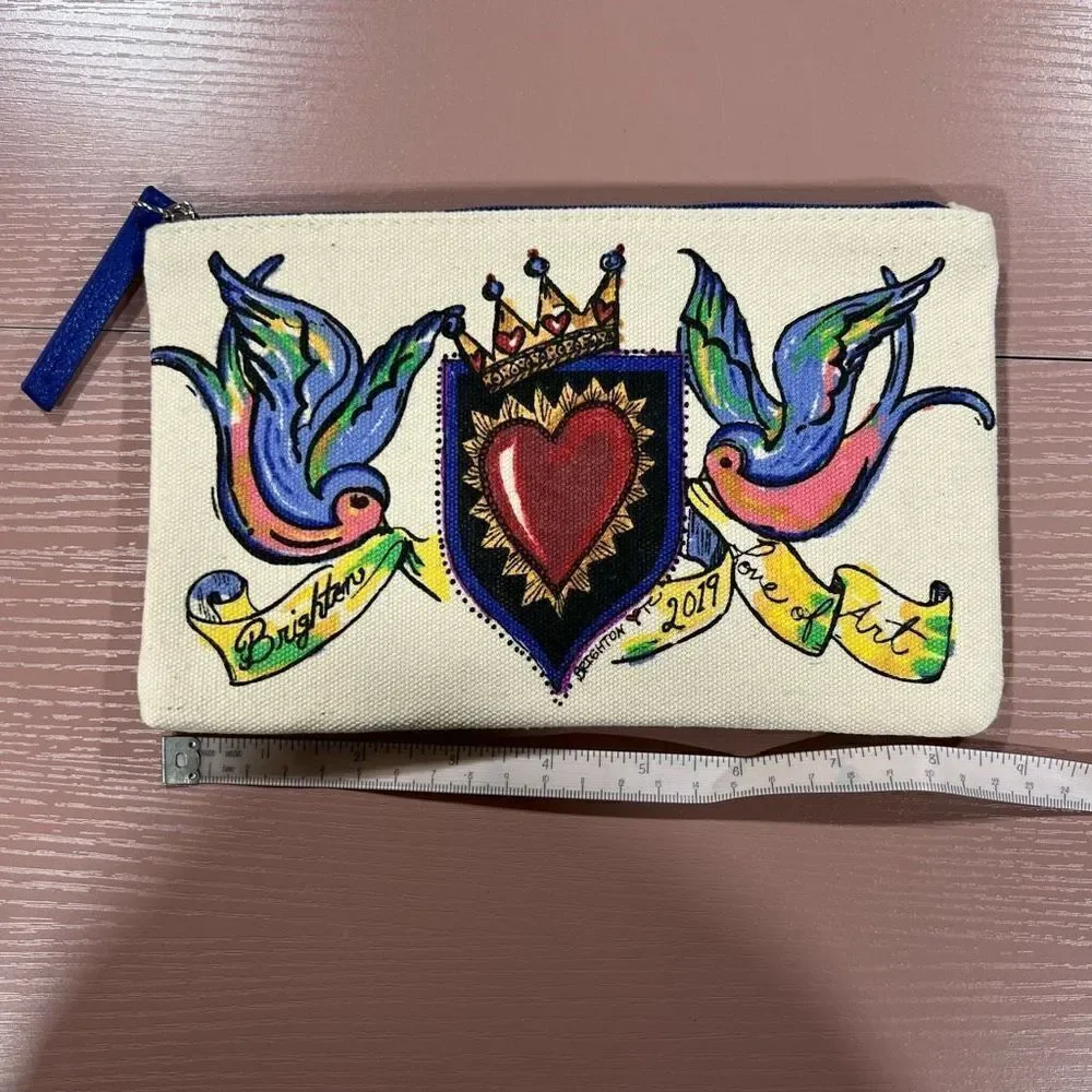 Brighton 2019 Love of Art Canvas Zippered Pouch Cosmetic Makeup Bag Sparrow Bird